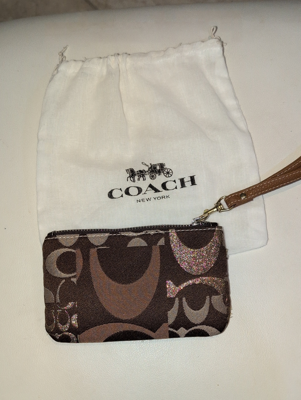 Coach  Signature Wristlet With Detachable Strap And Dust Bag !